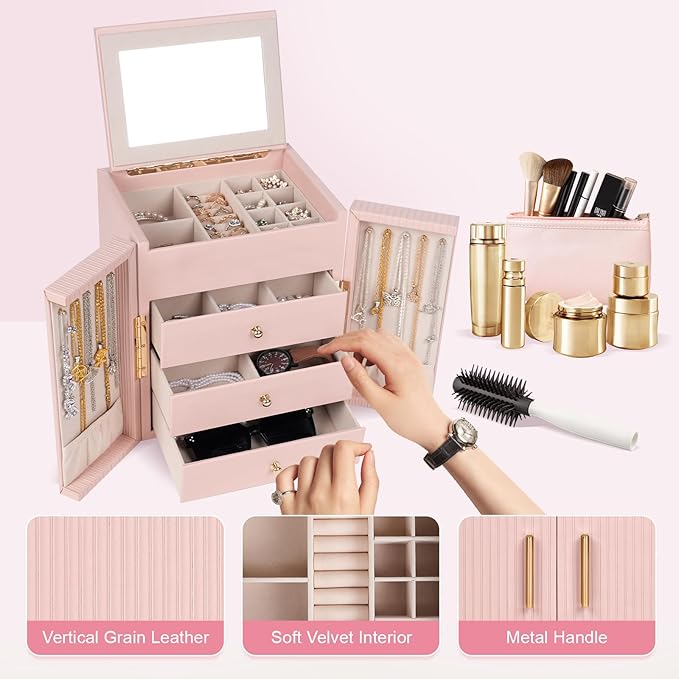 Dajasan Large Jewelry Box Organizer, Jewelry Storage with 3 Drawers, Huge Jewelry Box with Mirror, Gift Idea for Women, Girls