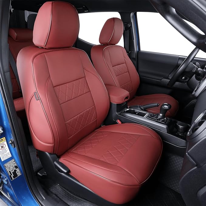 EKR Custom Fit Tacoma Leather Car Seat Covers for Select Toyota Tacoma 2012 2013 2014 2015 (TRD Sport Seats)- Full Set,Leathe