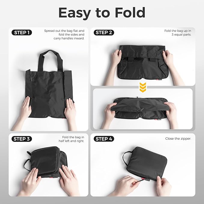 pack all 16L Lightweight Packable Tote Bag, Water Resistant Foldable Grocery Bag, Reusable Shopping Bag (Black)