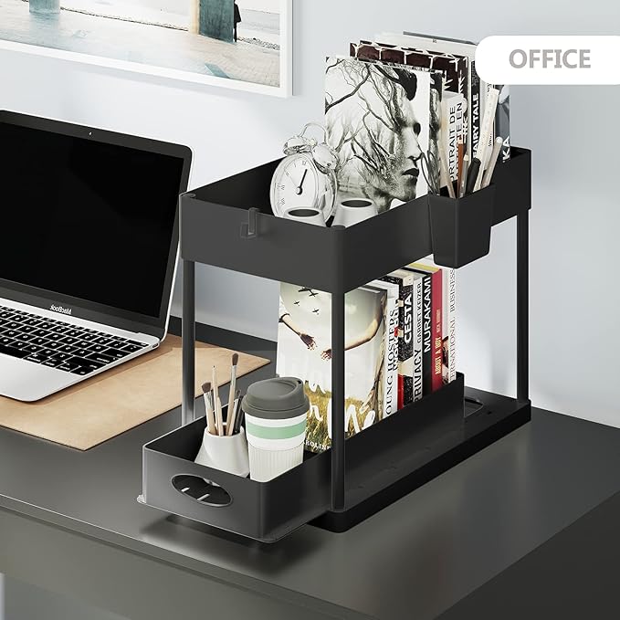 Under Sink Organizers and Storage, Bathroom Cabinet Organizer, Sink Shelf with Utility Hooks and Side Caddy for Under Cabinet