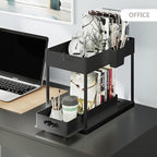 Under Sink Organizers and Storage, Bathroom Cabinet Organizer, Sink Shelf with Utility Hooks and Side Caddy for Under Cabinet