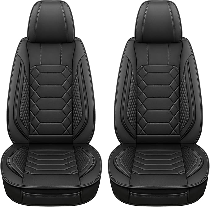 Leather Car Seat Covers Front Pair, Waterproof Faux Leather Seat Covers for Cars, Non-Slip Car Interior Covers Universal Fit 