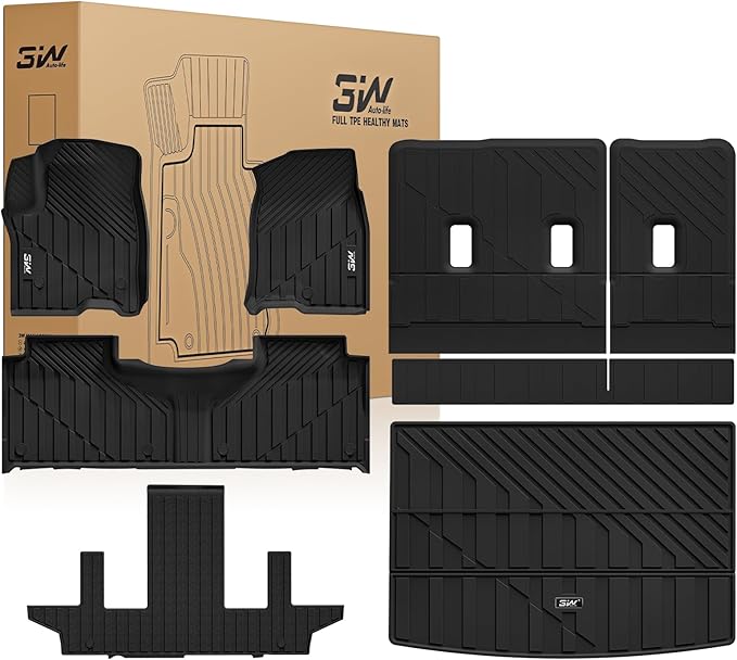 3W Floor Mats & Cargo Mat & Seat Back Mats for 2021-2026（Only 7 Seats） Chevy Suburban/GMC Yukon XL(Only Yukon XL, Not Fit Yukon)/Cadillac Escalade ESV(Not Escalade),All Weather Car Mats