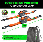 Rhino USA Retractable Ratchet Straps (2-Pack) - 2 Inch x 10 Feet (3,033lb Break Strength) - Heavy Duty Auto Self Retracting Tie Down Straps for Truck, Cargo Trailer, Motorcycle, Rad & More - Orange
