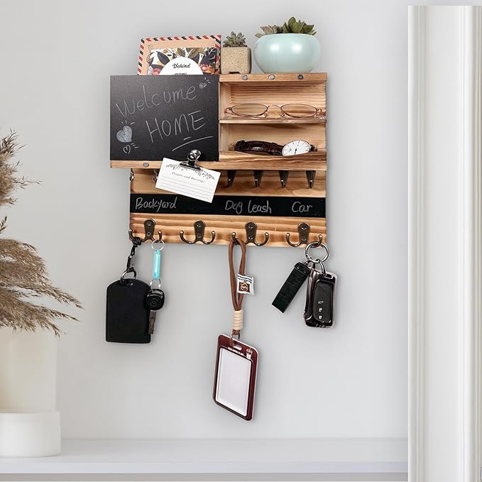 Key Holder for Wall Mounted Keys and Mail Holder Decorative Farmhouse Organizer Wall Hanger with Hooks Small Key Shelf for Ho