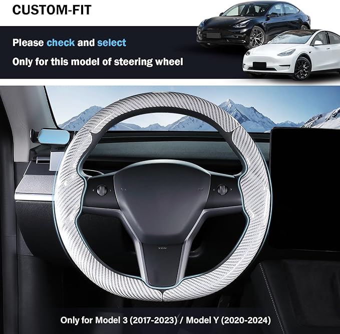 Steering Wheel Cover for Tesla Model 3 (2017-2023) / Model Y (2020-2024),Anti-Slip,Comfortable Grip, Breathable,Customized for Tesla Model 3/Y Accessories,Bright White