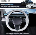 Steering Wheel Cover for Tesla Model 3 (2017-2023) / Model Y (2020-2024),Anti-Slip,Comfortable Grip, Breathable,Customized for Tesla Model 3/Y Accessories,Bright White