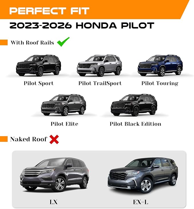 Snailfly Aluminum Roof Rack Cross Bars with Lock Fit for 2023-2026 Honda Pilot (Not for LX, EX-L), 330lbs Crossbars Anti-Wobble & Wind Noise Reduction Heavy Duty Cargo Carrier Accessories