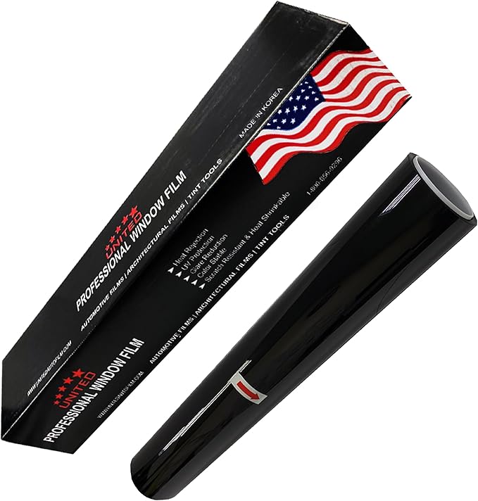 United Universal Black 1Ply Window Tint Film - 20"x100', 5% VLT, 3 Rolls, Dyed PET Film, Deep Black Shade, 99% UV Block, Privacy & Interior Protection Film for Car, Truck, Home - Heat & Glare Control