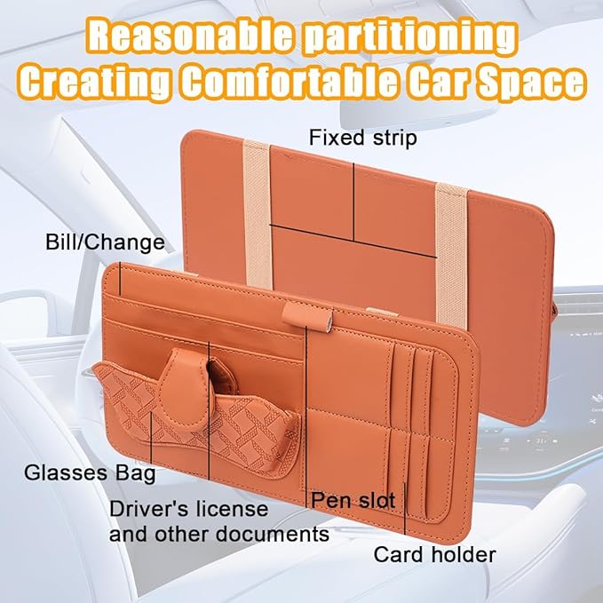 Sun Visor Organizer for Lincoln Navigator 2010-2025 Multifunctional PU Leather Organizer with Sunglasses Holder Pocket Car Interior Accessories, Black Style