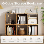 COMHOMA 6 Wood Cube Storage Organizer with Open Back and Removable Back Panels, 11In Brown Cube Storage Bookshelf, Cubicle Sh