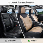 Coverado Car Seat Covers with Lumbar Support, Front Covers for Cars, Universal Automotive Seat Cover, Waterproof, Leather Car