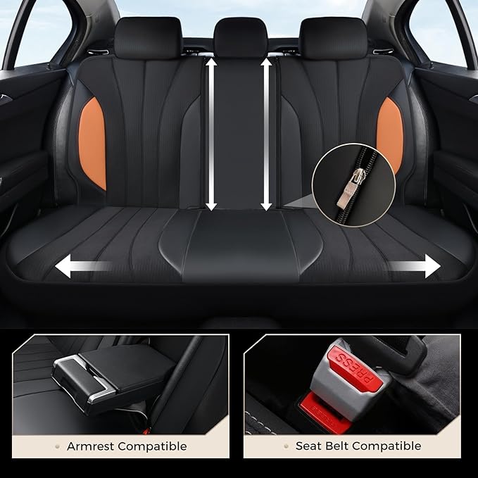 Coverado Seat Covers for Car, Leather Automotive Car Seat Covers 5 Seats, Mesh Breathable Auto Seat Protectors, Brown Seat Co