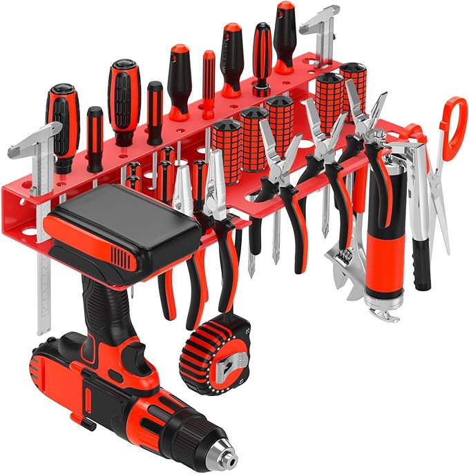 Metal Screwdriver Organizer, Wall Mount Plier Organizer Hammer Holder, Hand Tool Storage Rack for Garage Workshop Workbench(R