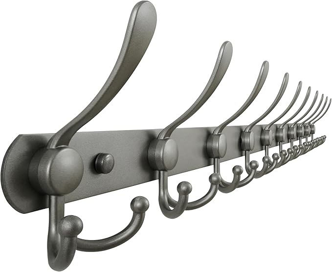 Dseap Coat Rack Wall Mount - 38” Long 10-Tri-Hooks Heavy Duty Coat Hanger Rail Wall Hooks for Hanging Coats Hats Clothing Clo