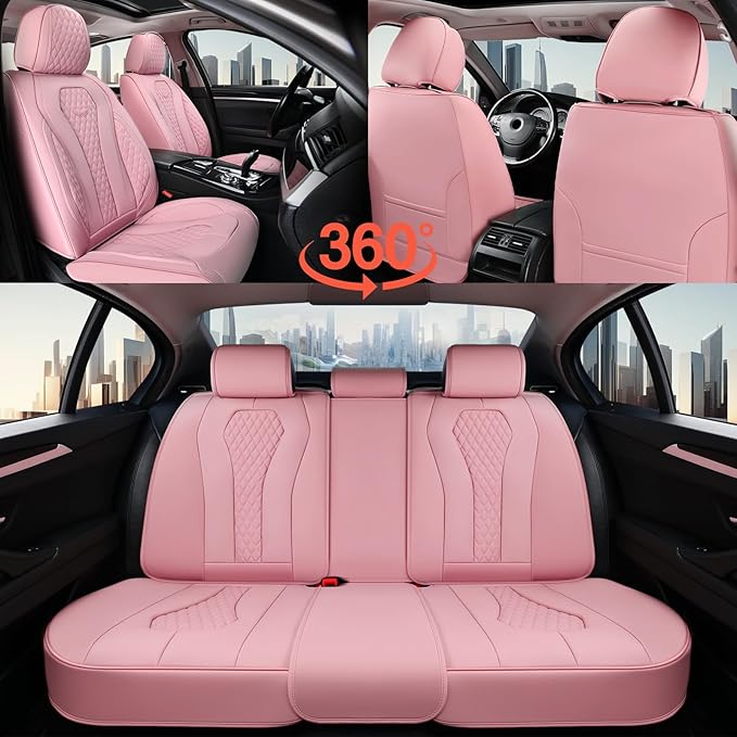 Coverado Car Seat Covers Full Set, Pink Seat Covers, Waterproof Car Seat Cover, Car Seat Cushion, Car Seat Covers Front Seats