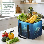 Atlantic Giant Shark Reusable Grocery Bags Large Shopping Tote Bag with Reinforced Bottom Board, Water Resistant Foldable Sto