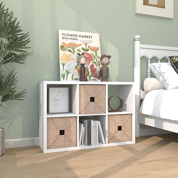 CTESNE【2026 Wooden Thick Frame 6 Cube Storage Organizer Shelf with Anti-Tipping Kits + Reversible Open Back Bookcase, Horizon