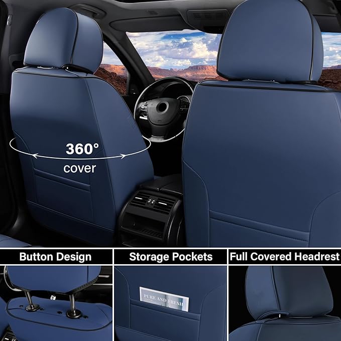 Coverado Car Seat Covers Full Set, Nappa Leather Seat Covers for Cars, Car Seat Cushion Car Seat Protector, Front and Back Se