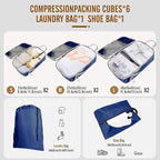 8 Set Compression Packing Cubes for Travel, Expandable Luggage Organizer with Shoe Bag & Laundry Bag - Lightweight Suitcase &