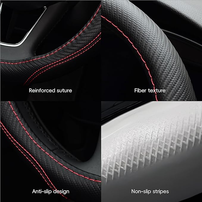 LABBYWAY Microfiber Leather Auto Car Steering Wheel Cover, Universal Fit 15 Inch Anti-Slip Wheel Protector, Black