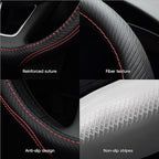 LABBYWAY Microfiber Leather Auto Car Steering Wheel Cover, Universal Fit 15 Inch Anti-Slip Wheel Protector, Black