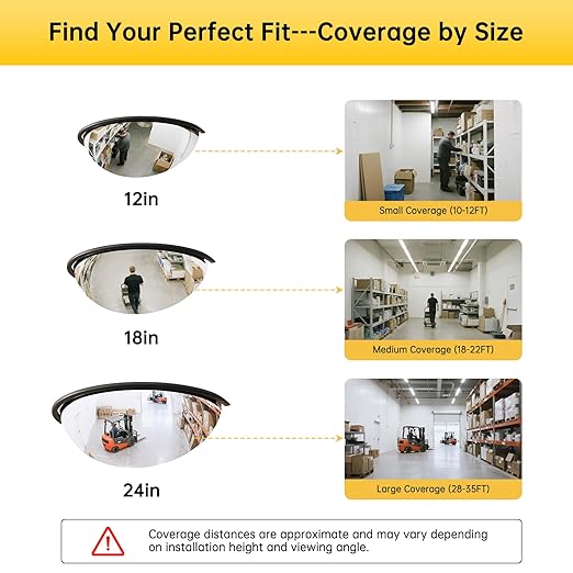 2 Pcs 12" Acrylic Half Dome Convex Traffic Safety Mirror – 180 Degree Driveway & Warehouse Blind Spot Security Mirror for Retail Stores, Parking Garages, Schools, and Hospitals (2, 12 Inch)