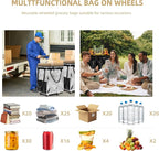 (Large,Silver) Reusable Grocery Bag on 5 Wheels, Foldable Rolling Tote Carries Up to 76lb Shopping Trolley, Rolling Bag with 3 Handles, Zipper Clouser Rolling Tote Bag with Wheels for Laundry