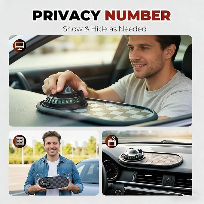 Universal Anti-Slip Car Dashboard Mat with Temporary Parking Number, Multi-Functional Mobile Phone Holder for Phones, Sunglas