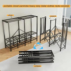 66.1in Foldable Portable Wardrobe Closet, Heavy Duty Garment Rack with Cover, Freestanding Covered Metal Clothes Rack, Armoir