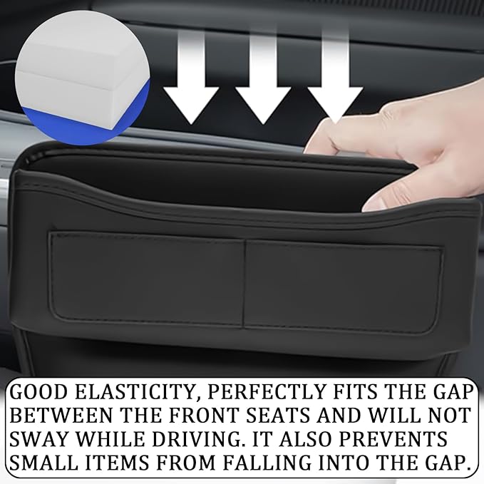 msyuusr Car Seat Gap Filler Organizer, Front Seat Leather Storage Box, Car Organizers and Storage, Car Accessories for Women Men, Car Seat Gap for storage Phones, Glasses, Keys, Cards (Black)