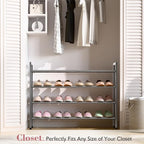 Bumusty 4-Tier Expandable Shoe Rack for Closet, 18“-33” Adjustable Shoe Rack for Small Space, Small Shoe Organizer for Front 