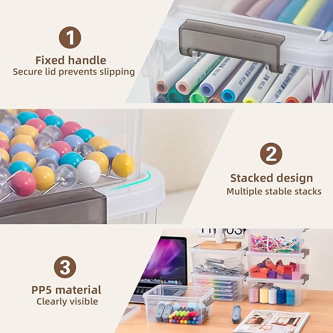 Anywish Small Storage Bins with Lids 3.2 QT- 8 Packs Plastic Storage Containers for Organizing Stackable Clear Storage Boxes,