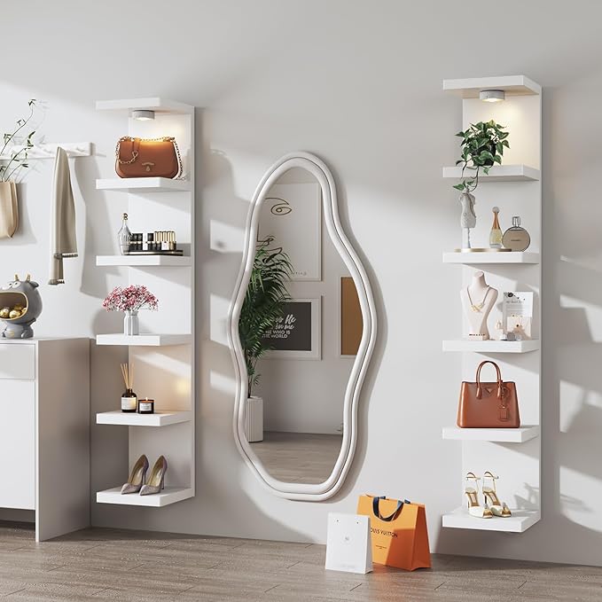 6-Tier Wall Shelf Unit with USB Rechargeable Led Light (Remote Controlled),Versatile Floating Display Shelves,Lack Style Wall