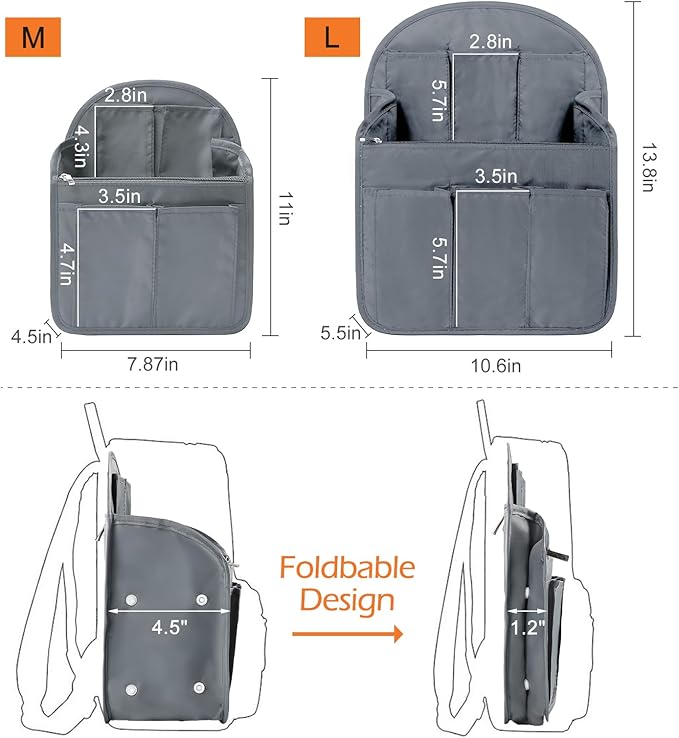 Surblue Backpack Organizer Insert Liner Hanging Travel Rucksack Purse and Handbag Insert Pocket, High-capacity Divider Foldab