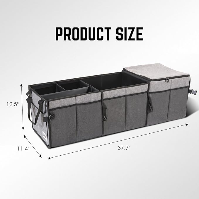 DNA Motoring Trunk Organizer for Car, 90L Large Capacity Foldable Trunk Organizer, Multi Compartment Car Trunk Organizer