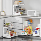 Under Sink Organizer, 2-Tier Premium Metal Pull-Out Racks with Adjustable Height, Heavy Duty Sliding Bin for Bathroom and Kit
