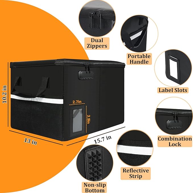 File Box with Lock 5200°F with Heat Insulated,Fireproof Box File Storage Organizer Anti-Static,Collapsible Fireproof Document