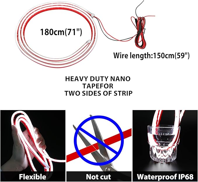 Car Hood Light Strip Exterior, 71 Inch DRL LED Strip Lights Waterproof IP68 Scan Start-up + White Light,Compatible with GMC Sierra 1500 2500 Chevy Silverado 1500 2500 Dodge Ram 1500