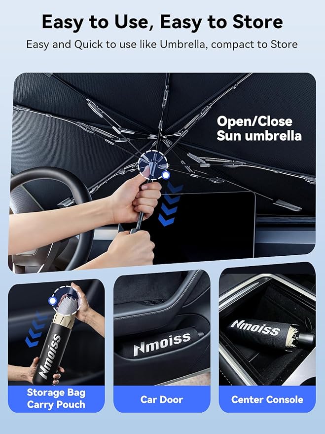 Windshield Sun Shade Umbrella for Mustang - [Vinyl Coating Heat Shield] Protect Car from Sun Rays & Heat Damage Keep Cool and Protect Interior, Spring Structure Edge
