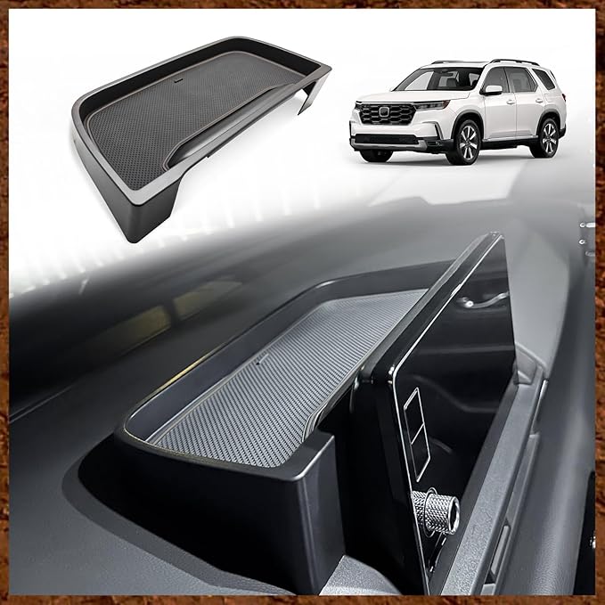 Muslogy for Pilot Dash Storage Tray Insert Behind Screen Center Console Organizer Interior Accessories Compatible with Honda Pilot 2023-2025 Sport EX-L TrailSport Touring Elite(Brown) Won't fit 2026