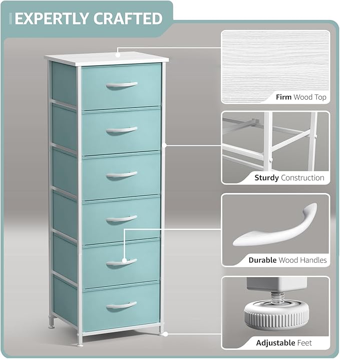 Sorbus Fabric Dresser for Kids Bedroom - Chest of 6 Drawers, Tall Storage Tower, Clothing Organizer, for Closet, for Playroom