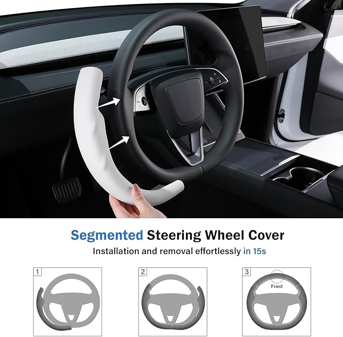 Steering Wheel Cover for Tesla Model 3 Highland(2024-Present)/ Model Y Juniper(2025-Present),Anti-Slip,Comfortable Grip,Breathable,Customized for Tesla Model 3/Y Accessories,Nappa White