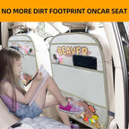 kids Leather Car Backseat Organizer with Foldable Table Tray, Car Storage Organizer with Tablet Holder, Car Seat Back Protectors Kick Mats, Travel Accessories (Capybara)