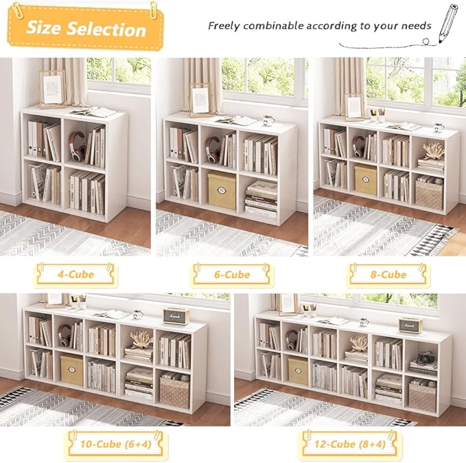 NELYE 6 Cube Organizer Bookcase - Fabric Storage Bins Container, Open Shelf Simple Compartments Bookshelf, White