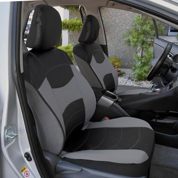 BDK Soft & Smooth Leatherette Sideless Front Car Seat Covers Fit for Car SUV Van (Black & Gray)- Easy Installation Cover