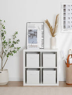StorageWorks White Storage Cubes, 11-inch Leather Bins with Handle, Cube Organizer Baskets for Shelves and Closet, Collapsibl