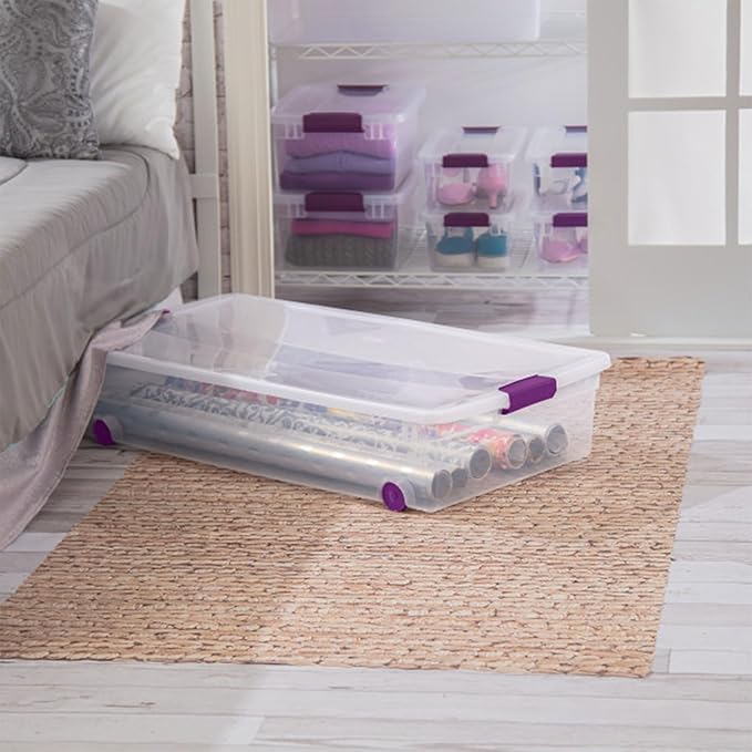 Sterilite 16-Pack 60 Quart ClearView Latch Box, Wheeled Underbed Organizer Bins with Latching Lids - Clear Plastic Organizati