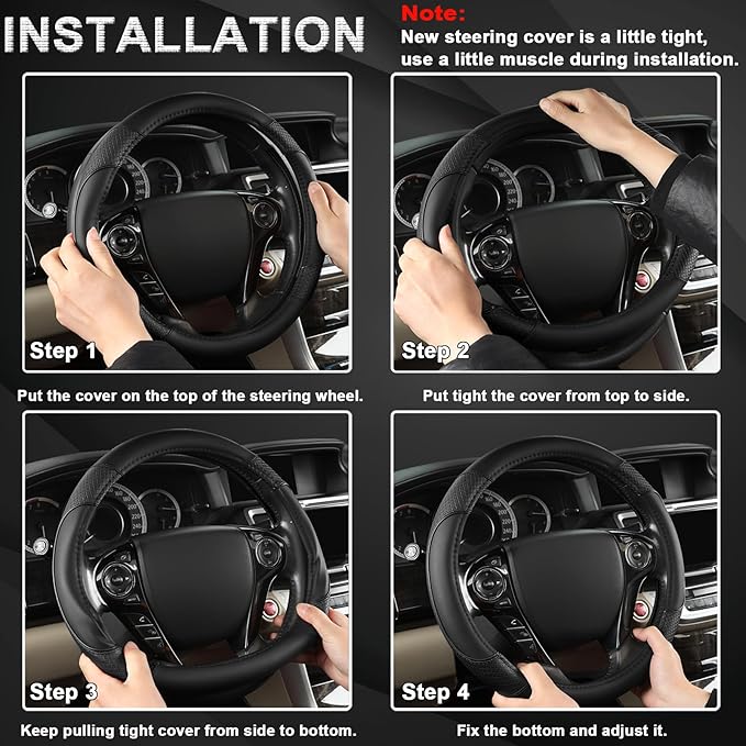 GIANT PANDA Microfiber Leather Steering Wheel Cover for Honda Accord,Civic,CR-V,HR-V,Pilot(Diamond-Pattern-Black-Standard Siz