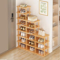 SAN HE Bamboo Shoe Rack 17 Tier- Vertical Shoe Rack for Small Spaces, Tall Narrow Shoe Rack Organizer for Closet Entryway Cor